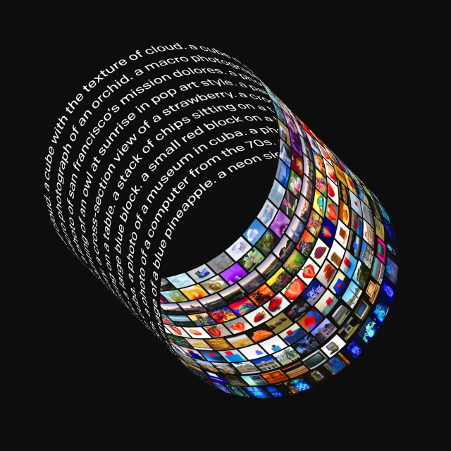 A grid of varied images generated by DALL-E from text prompts.